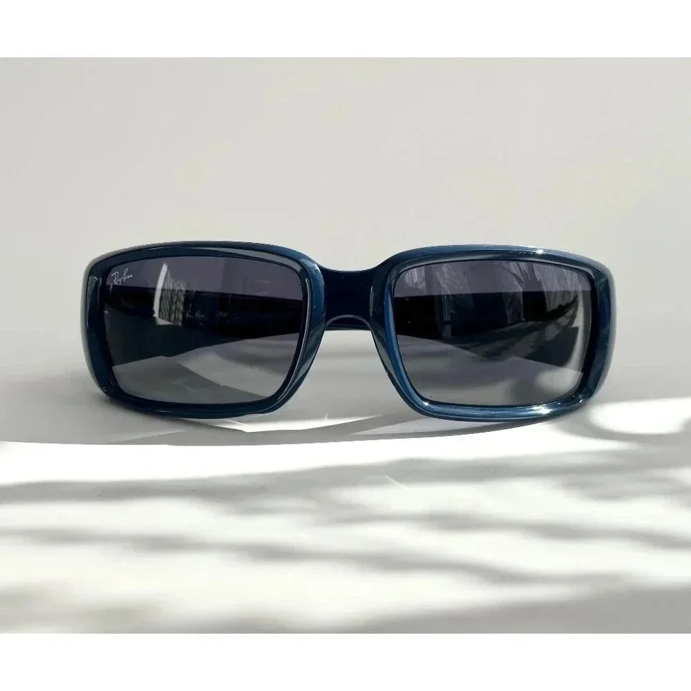 Ray Ban Italian Square Blue Frame Light Grey | Blue Gradient RB 4338 Sunglasses - Picture 1 of 10